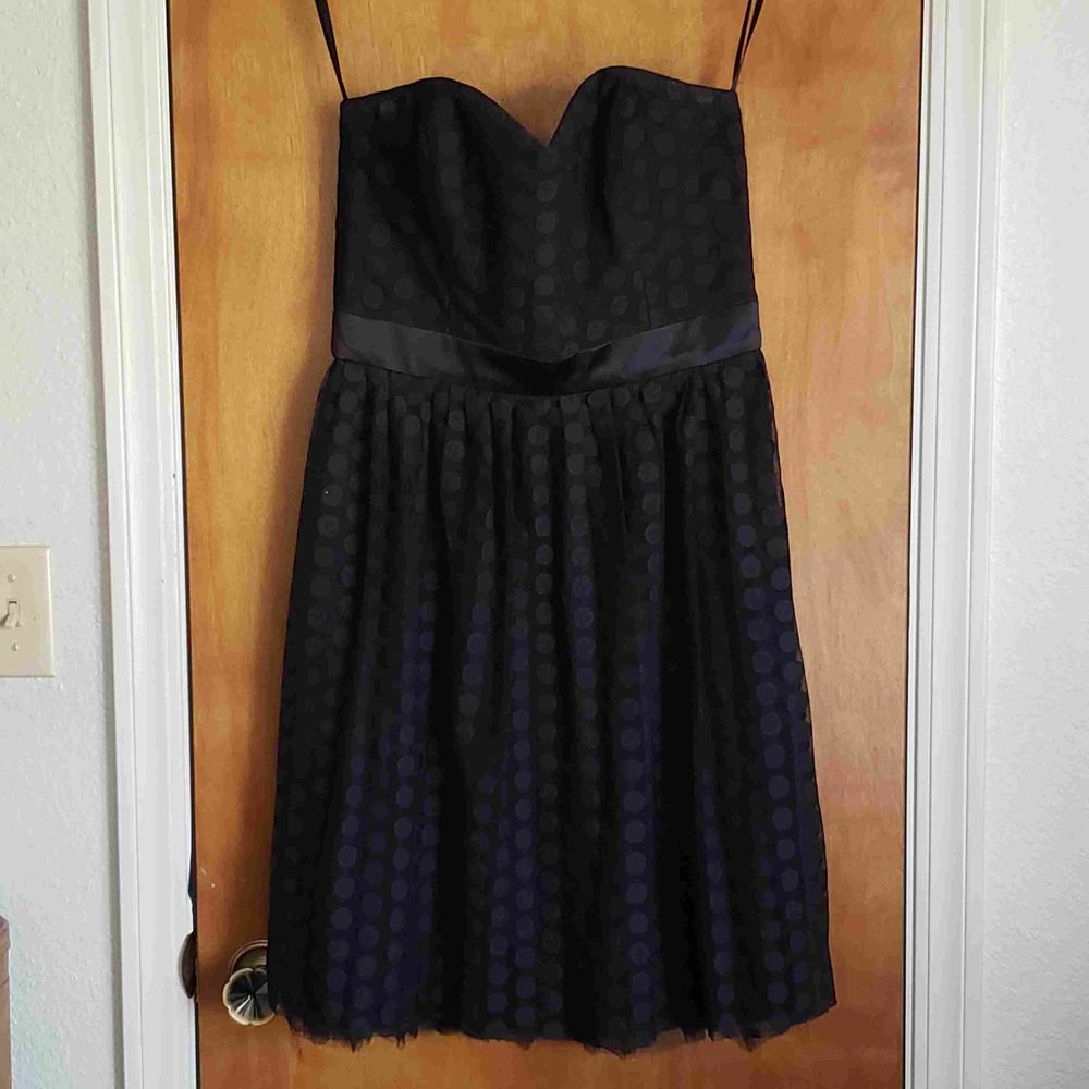 WH/BM strapless mini black polka dot print silk tulle & lace dress fit & flare